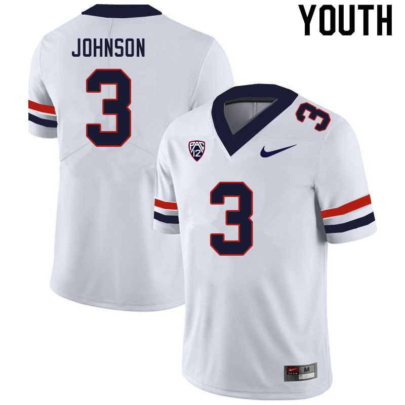 Youth #3 Jalen Johnson Arizona Wildcats College Football Jerseys Sale-White - Click Image to Close